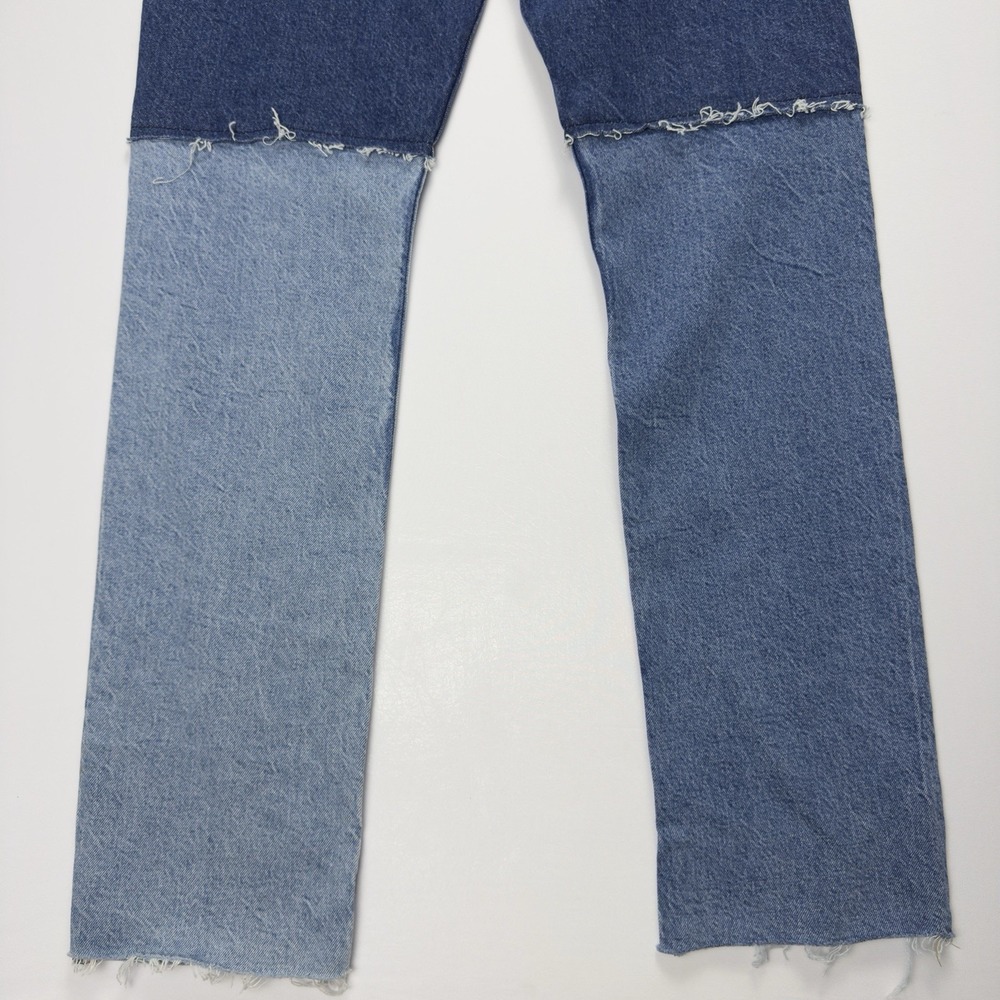 FRAME Womens Two-Tone Patchwork Straight Leg Jeans Raw Hem Denim Color Block  26 - Picture 9 of 15